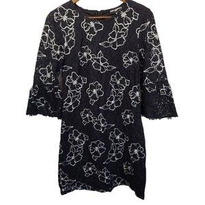 Karl Lagerfeld Black White Floral Lace Shift Dress 6